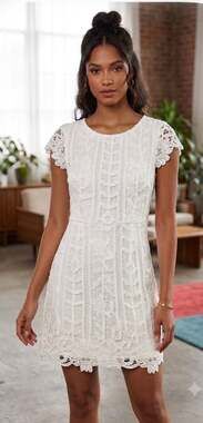 Mgirls by Material Girls White Lace Open-Back Cap Sleeve Mini Dress